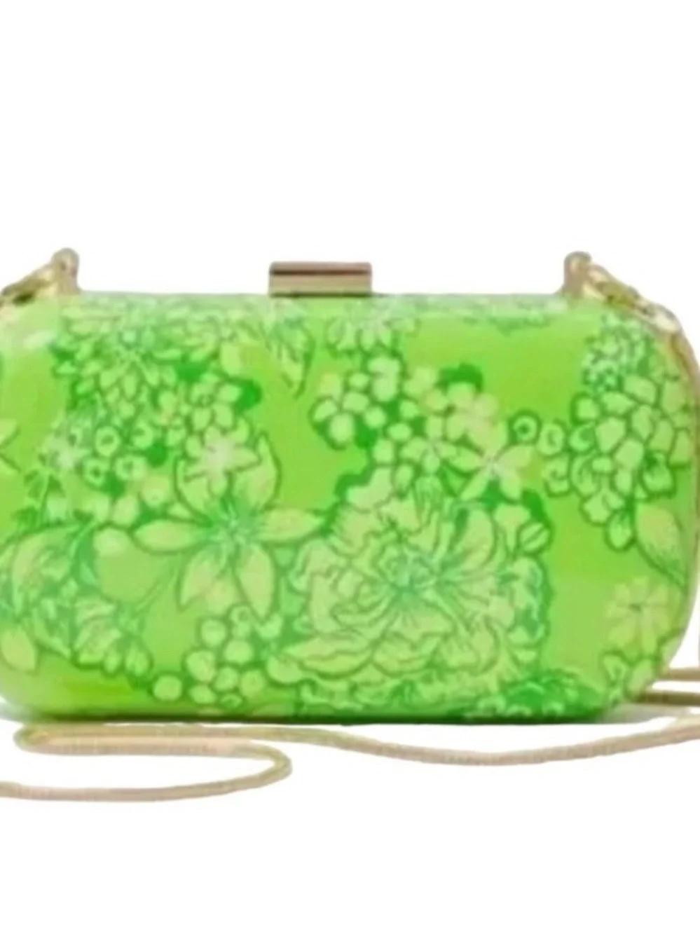 NWT Lilly Pulitzer Clutch It's A Spring Thing in Limeade W/ Gold Shoulder Chain
